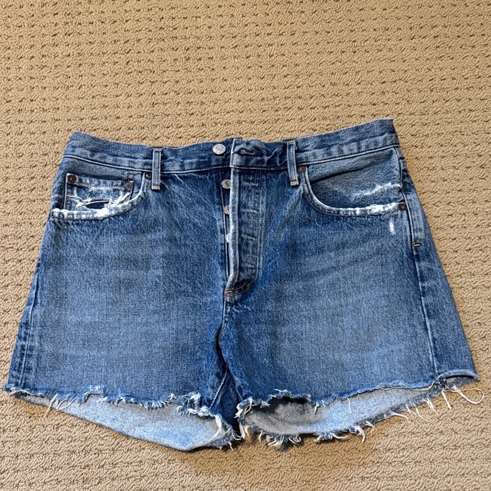 Agolde Blue Distressed Jean Shorts